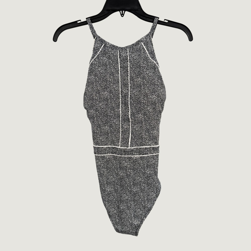 Gottex One Piece Swimsuit Size 10 Black White Dotted High Neck Strappy Back New